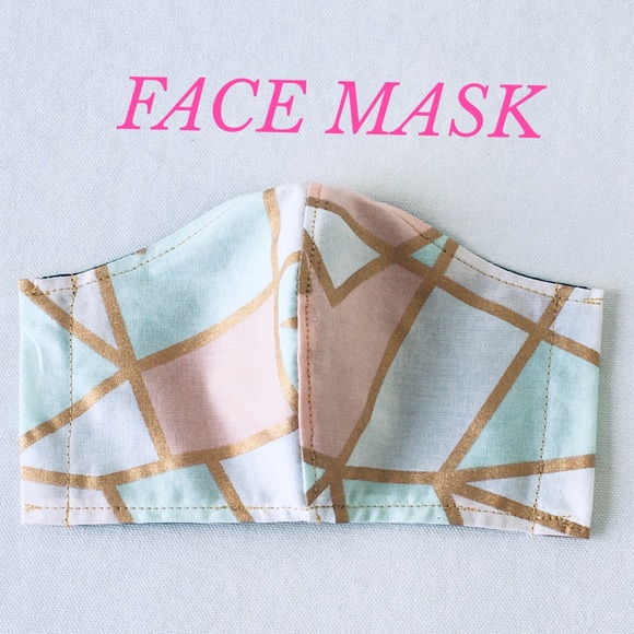 3 FOR $29 FACE MASK COTTON GEOMETRIC GOLD BLUE - Picture 4 of 5